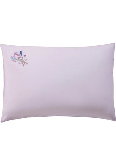 Lila Çiçek Nakışlı Pamuklu Yastık Kılıfı 50x70 Cm