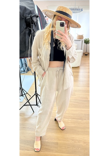 Modaonna Keten Jogger Keten Pantolon Bej