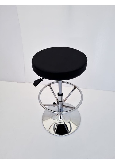 Siyah Deri Yüksek Bar Boy Tabure
