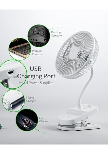 Klip Fan Taşınabilir Usb Arabası İle 4 Hızlar İle Sessiz Klip Mini Masa Fan 360 Dönebilen Pil Kumandalı Beyaz Fanlar Hstı6u Beyaz
