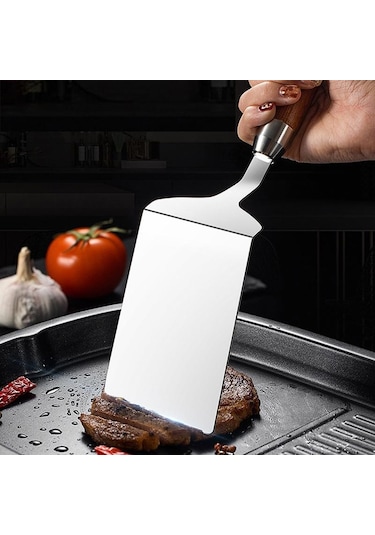 Ahşap Saplı Paslanmaz Çelik Barbekü Plaka Izgara Kazıyıcı Gözleme Spatula