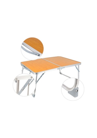 Prestigegoods Taşınabilir Kamp Piknik Masası Bambu Tahta + Alüminyum Katlanır Masa 61x40.5x27cm 001 Sarı
