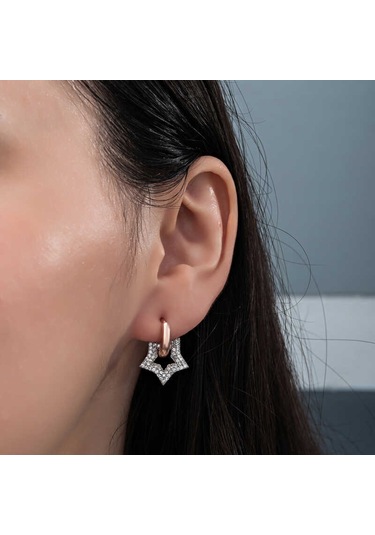 Aya Diamond Gümüş Rose Sallantılı Yıldız Kadın Küpe Rose
