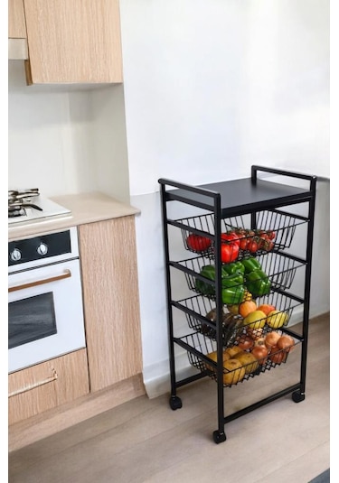 Digithome Metal 4 Katlı Patates Soğan Sepeti Sebzelik Düzenleyici 1-1-369 Siyah