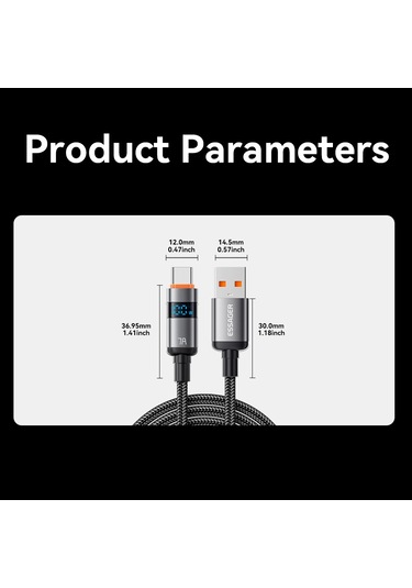 Essager Es-x61 2m Usb'den Type-c'ye Kablo 7a Dijital Ekranlı Telefon Hızlı Şarj Veri Kablosu