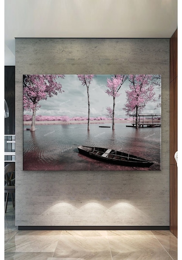 Göl Sandal Sakura Ağaçları Doğa Tabiat Manzara Kanvas Tablo 30 x 20