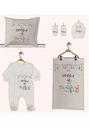 Pia Baby Gl 1942-02 İsme Özel Beşli Tulum Set Krem