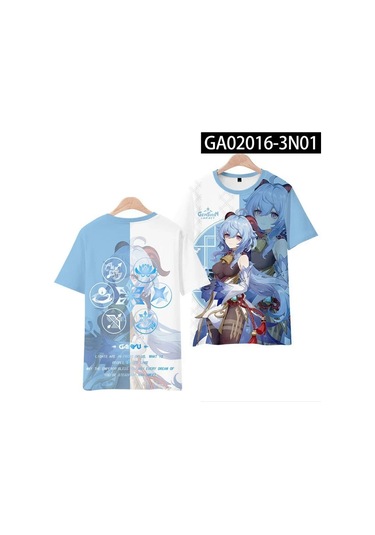 Snapbuy Yeni Oyun Anime Genshin Impact Hutao Yae Miko 3d Baskılı T-shirt Unisex Giyim Cosplay Teemavierkek Mavi