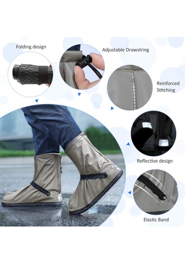 Yuntech01 Siyah Pvc Lastik Su Geçirmez Kaymaz Yağmur Ayakkabı Koruması, Orta Boy, L 37-38 Eu Numara Siyah