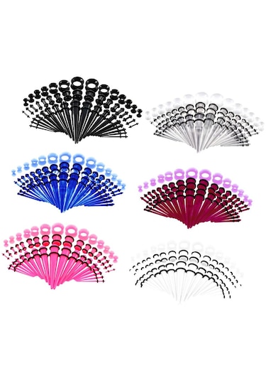 Homyl 50 Adet 14g-00g O-ring Akrilik Konik Fişler Ve Silikon Siyah