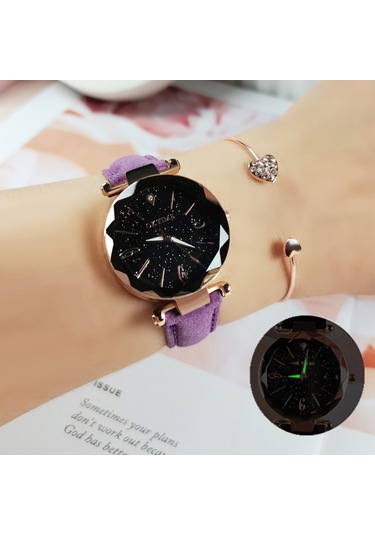 Kadın Saat Seti Bilezik Moda Aydınlık Eller Dişli Hareket Retro Kuvars Kol Saati Mor Diğer