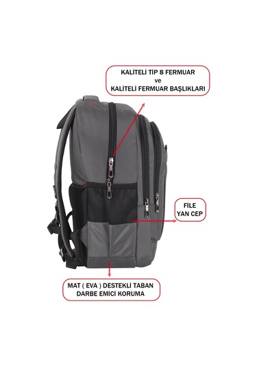 Dada 01 Gri Laptop Sırt Çantası 15,6 İnç Usb Type-c Şarj Aparatı Darbe Emici Koruma