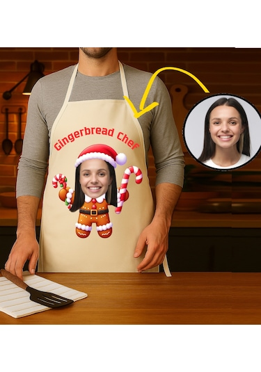 Kişiye Özel Karikatür Fotoğraflı Mutfak Önlüğü Kurabiye Şef Çok Renkli