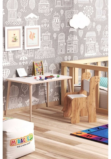 Miracle 3d Mdf Çalışma Masası Ve Sırt Dayamalı Sandalye 2-6 Yaş Beyaz 43 Cm 67 Cm 44 Cm Beyaz