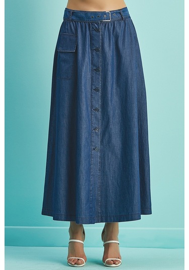 Kloş Mavi Pamuklu Etek Mavi