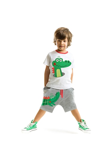 Denokids Timsah Baggy Şort Takım Çok Renkli
