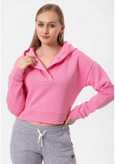 Jonas Kadın Crop Fit Kapüşonlu Sweatshirt Pembe