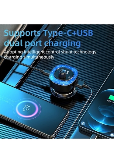 Sones C41 Yıldız Işığı Araç Şarj Cihazı Abs Adaptörü Fm Verici Bluetooth Eller Serbest Arama Mp3 Müzik Çalar