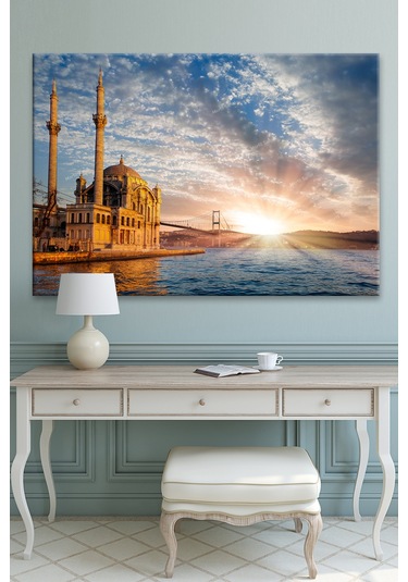 Ortaköy Camii Boğaz Gün Batımı Şehir Manzara Kanvas Tablo 30 x 20