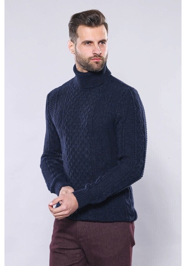 Wessi Desenli Balıkçı Yaka Triko - Lacivert