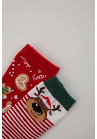 Defacto Kız Çocuk Yılbaşı Temalı 2'li Pamuklu Uzun Çorap B5362A8NSKR1