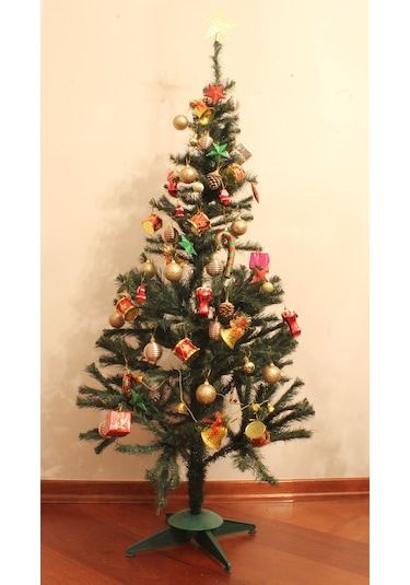 Yılbaşı Çam Ağacı Süslü 150cm 220 Dal Ve Peri Led Işıklı