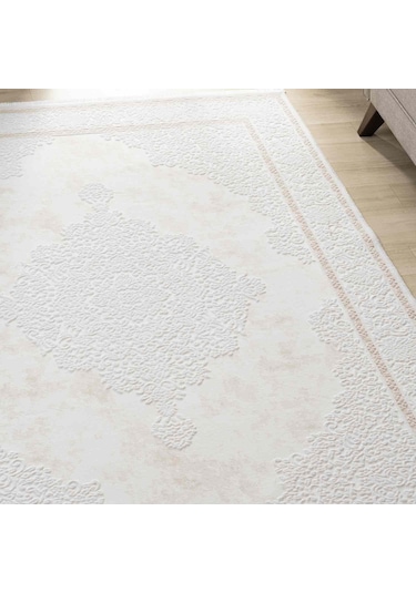Krem Bej Klasik Madalyon Desenli Halı - Mk0562bjl
