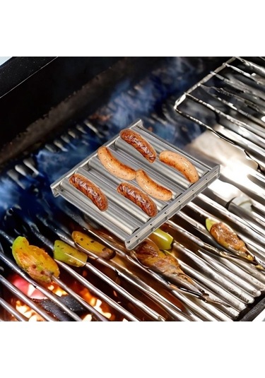 Wondernest Izgara Paslanmaz Çelik Ahşap Saplı Hot Dog Sosis Barbekü Rafı - Mutfak Aletleri Kutulu Çok Renkli Çok Renkli