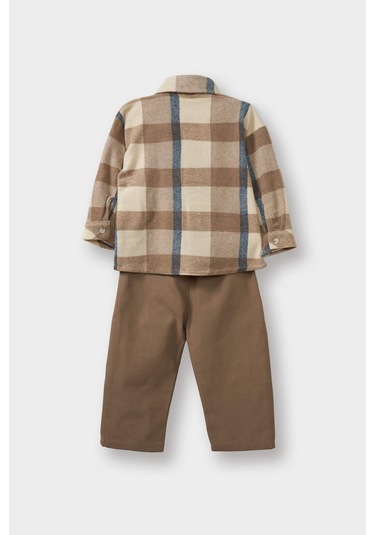 Defacto Erkek Bebek 2li Takım Kareli Flanel Gömlek Pantolon G3226a525wner118 Ekru-er118