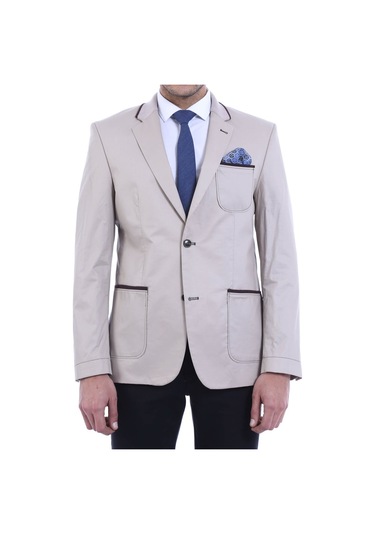 Çift Düğmeli Cepli Erkek Krem Ceket- Wessi Krem
