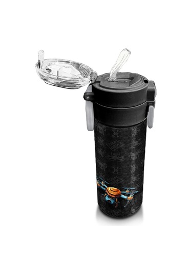 Coral High Kids Siyah Drone Desenli Pipetli Ve Direkt İçim Çelik Termos 500 Ml 31891 Siyah