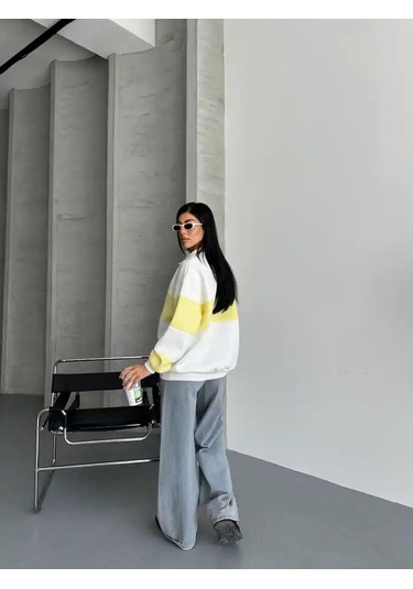 Yarım Fermuar Ikı Renklı Sweat Sarı
