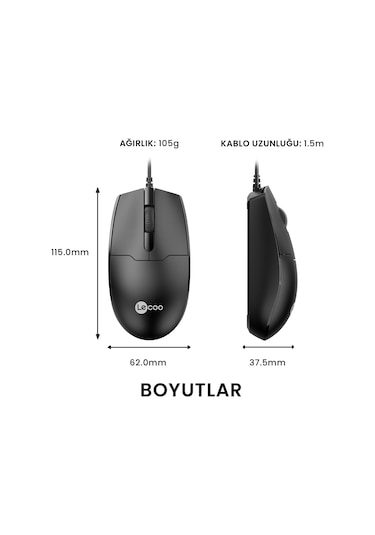Lecoo MS101 USB Kablolu 1200DPI 3 Tuşlu Optik Mouse