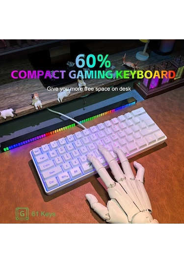 Techbloom V700+a869 White 61 Tuş Rgb Aydınlatmalı Mini Kablolu Oyun Klavyesi Ve Ergonomik Fare Seti Ofis Ve Oyun Kullanımı İçin Diğer