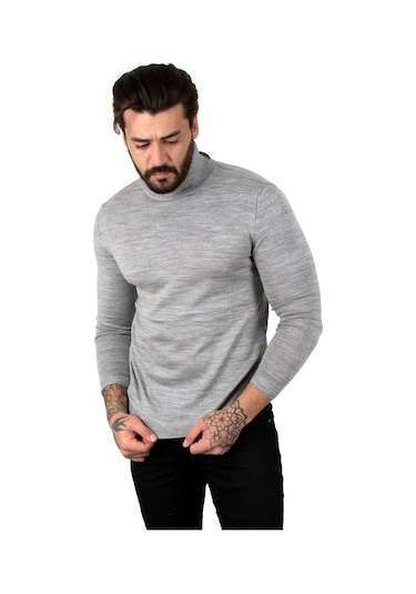 Deepsea Gri Balıkçı Yaka Gri Düz Kazak 2002292 Gri