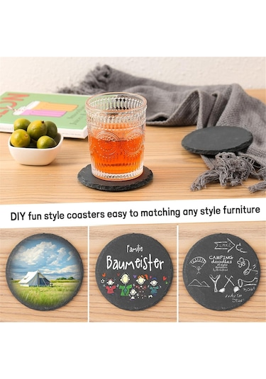 Xurunkeji Taş Bardak Altlığı 10cm Yuvarlak Cam Bardak Altlığı Pratik Standlı İçecekler, Kupalar, Barlar, Bardaklar İçin Uygun Siyah