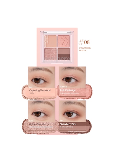 Mat, Parıltılı Tonlarda 5'li Far Paleti Perıpera Ink Pocket Shadow Palette 08 Strawberry In Mute 08 Strawberry In Mute