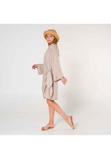 Mona Kadın Kruvaze Pul Baskılı Plaj Elbisesi Taş