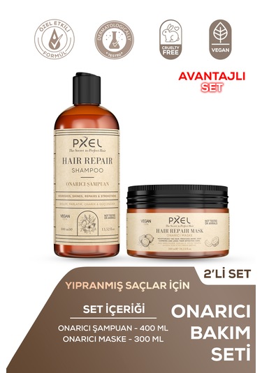 Pxel Onarıcı Şampuan - Maske 2 Li Set Vegan 400 Ml, 300 Ml