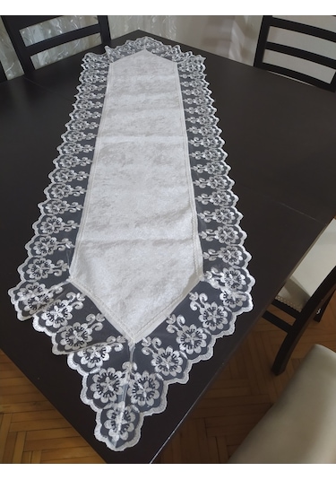 Runner Dantel Kenar Kadife Kumaş