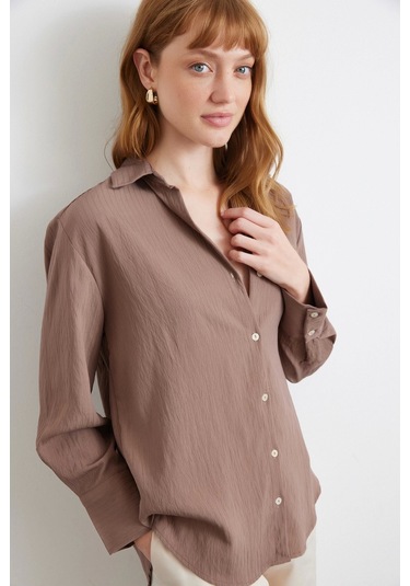 Paralel Çizgili Gömlek Kahve Kahve