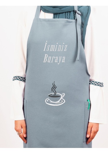 Mutfak Önlüğü Kişiye Ve İsme Özel Nakışlı Mutfak Önlüğü Fincan 02 Farklı Renkler Mavi