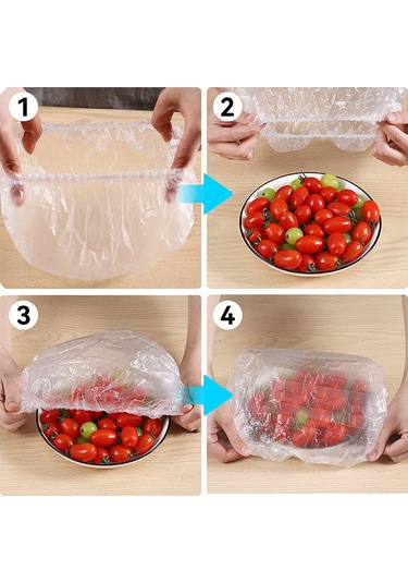 Youmex 300 Adet Yeniden Kullanılabilir Yenilebilir Pe Mutfak Yemek Muhafaza Örtüsü - Genişletilebilir 42cm Şeffaf