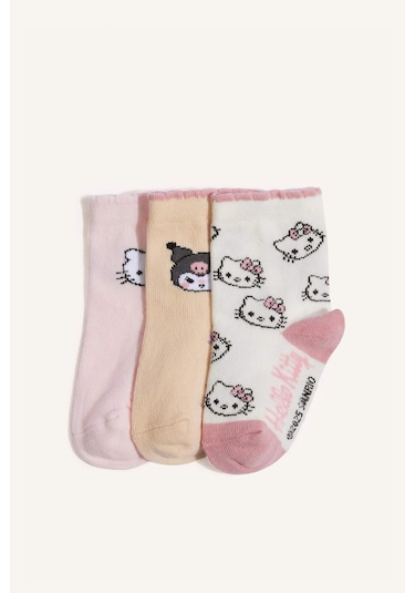 Defacto Kız Bebek Hello Kitty Kaydırmaz Taban 3lü Pamuklu Uzun Çorap F6739a5nspn1 Pembe