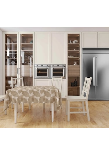 Pvc Elyaf Astarlı Silinebilir Muşamba Masa Örtüsü Kahve Yaprak