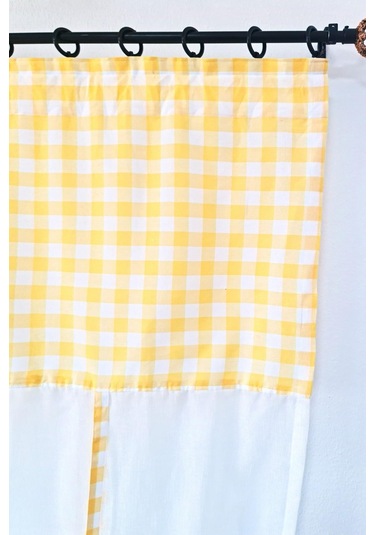 Naturel Potlu Ekose Tül Perde Retro Sarı