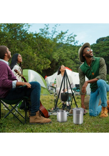 Ranyeek 2'li Yığılabilir Kamp Kupa Seti 304 Paslanmaz Çelik Çift Eldivenli Taşınabilir Depolama Çantası İle Piknik, Doğa Turları İçin Gümüş