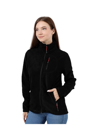 Genıus Store Store Kadın Polar Tam Fermuarlı Outdoor 3 Cepli Spor Polar Ceket Siyah