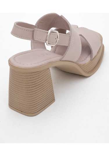 Luvishoes Kevın Taş Cilt Hakiki Deri Kadın Platform Topuklu Sandalet Taş
