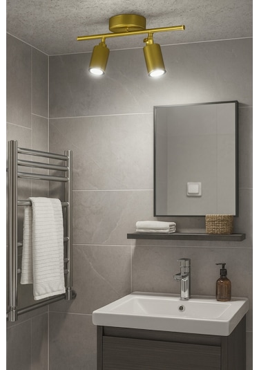 Spoti 2'li Eskitme Renk Beyaz Işık Modern Tasarım Cafe - Mutfak - Banyo Spot Ledli Sıralı Avize Eskitme